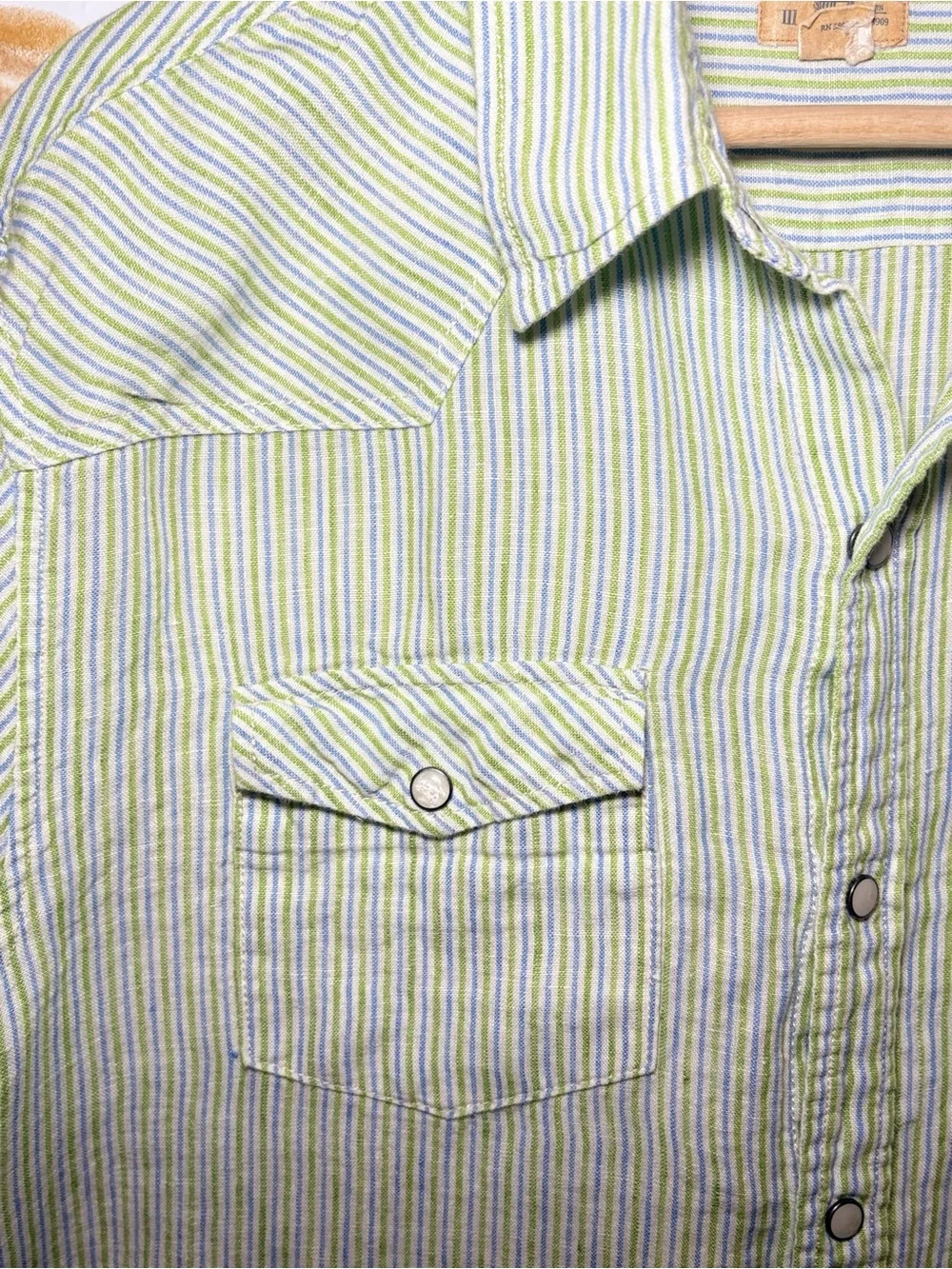100% Linen Coastal Stripe Button-Up Shirt | Euro Summer Resort Casual - Picture 8 of 8